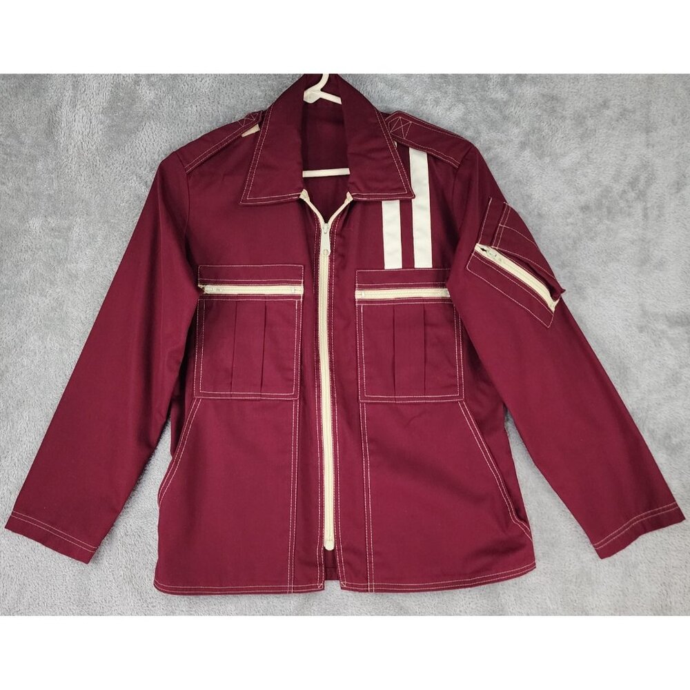 Flight Suits Jacket Womens Medium Burgundy Full Zip Long Sleeve Retro Vintage